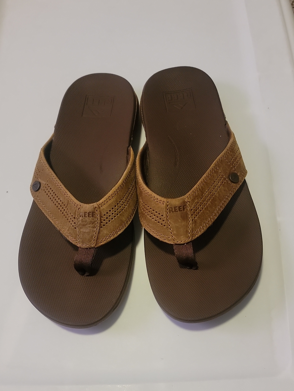 Reef Two-Tone Brown Men's Leather Flip Flop Sandals Size 9
